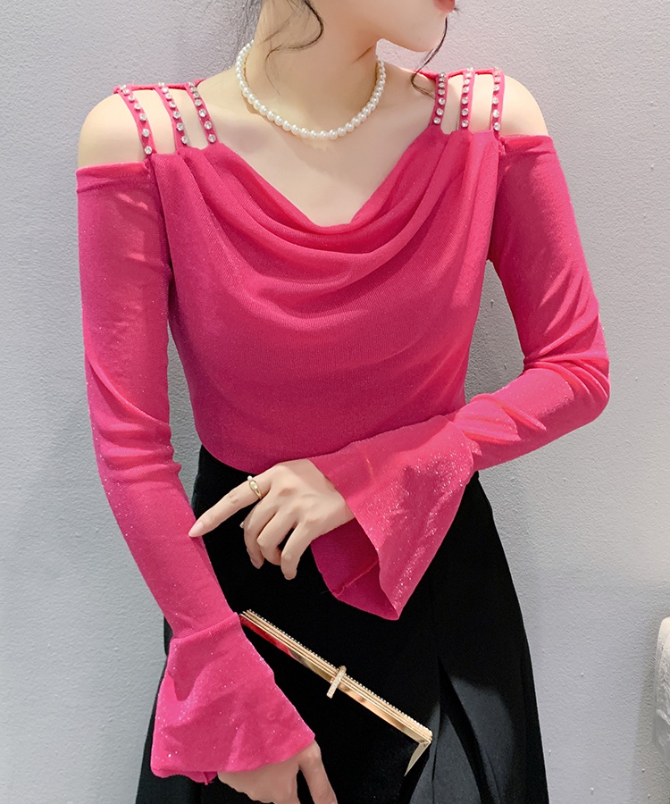 Slim long sleeve strapless gauze bottoming shirt for women