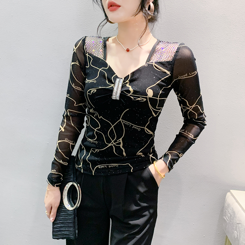 Autumn tops grid diamond bottoming shirt for women