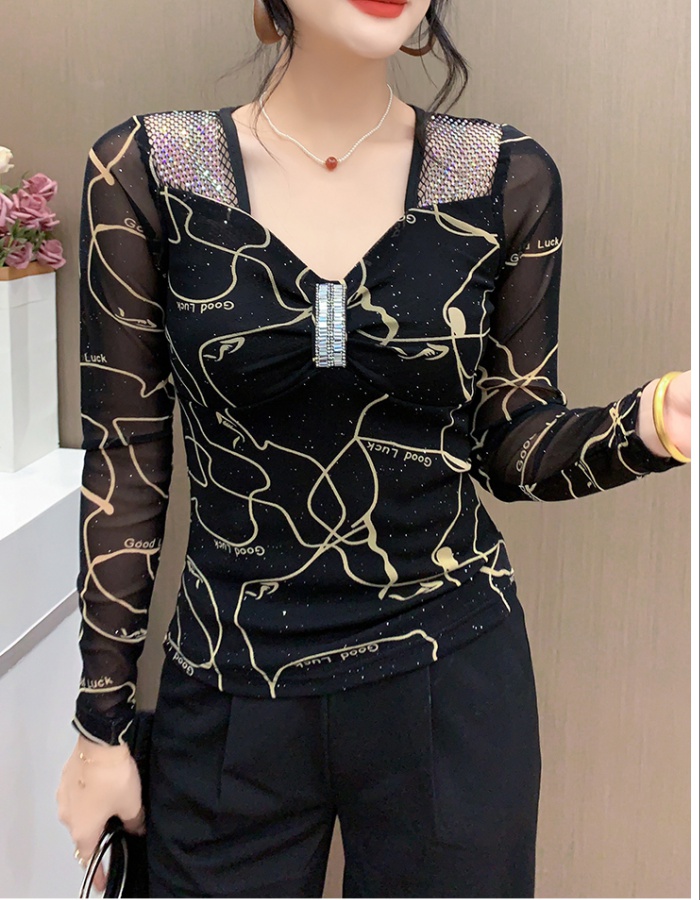 Autumn tops grid diamond bottoming shirt for women