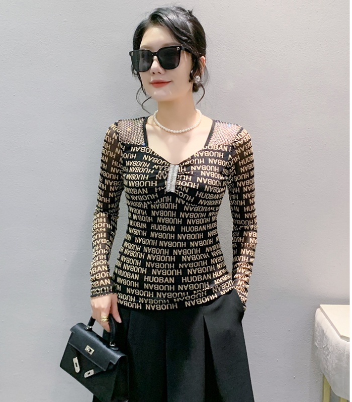 Autumn tops grid diamond bottoming shirt for women