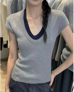 Sleeveless U-neck simple mixed colors knitted vest