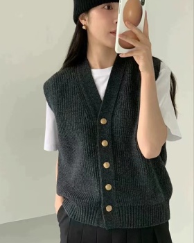 Korean style sleeveless loose cardigan knitted autumn waistcoat