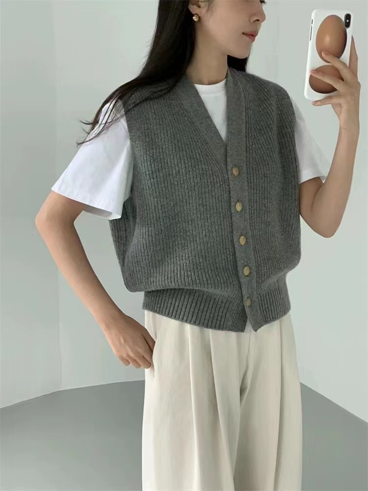 Korean style sleeveless loose cardigan knitted autumn waistcoat