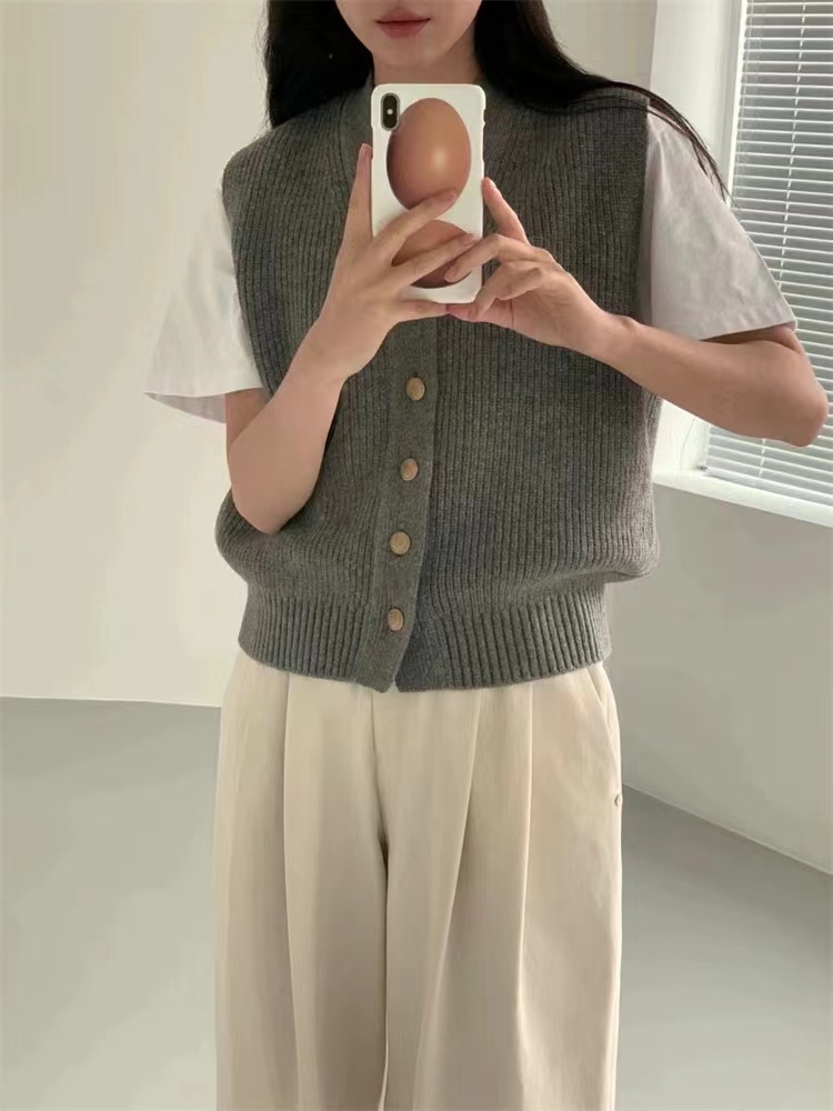 Korean style sleeveless loose cardigan knitted autumn waistcoat