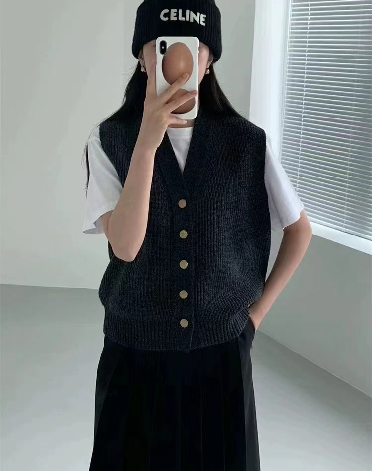 Korean style sleeveless loose cardigan knitted autumn waistcoat