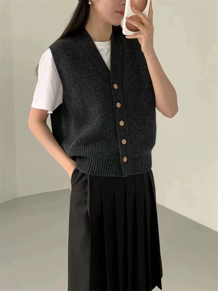 Korean style sleeveless loose cardigan knitted autumn waistcoat