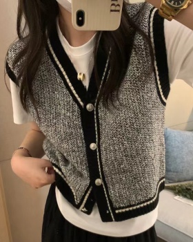 Chanelstyle woolen yarn waistcoat knitted tops for women