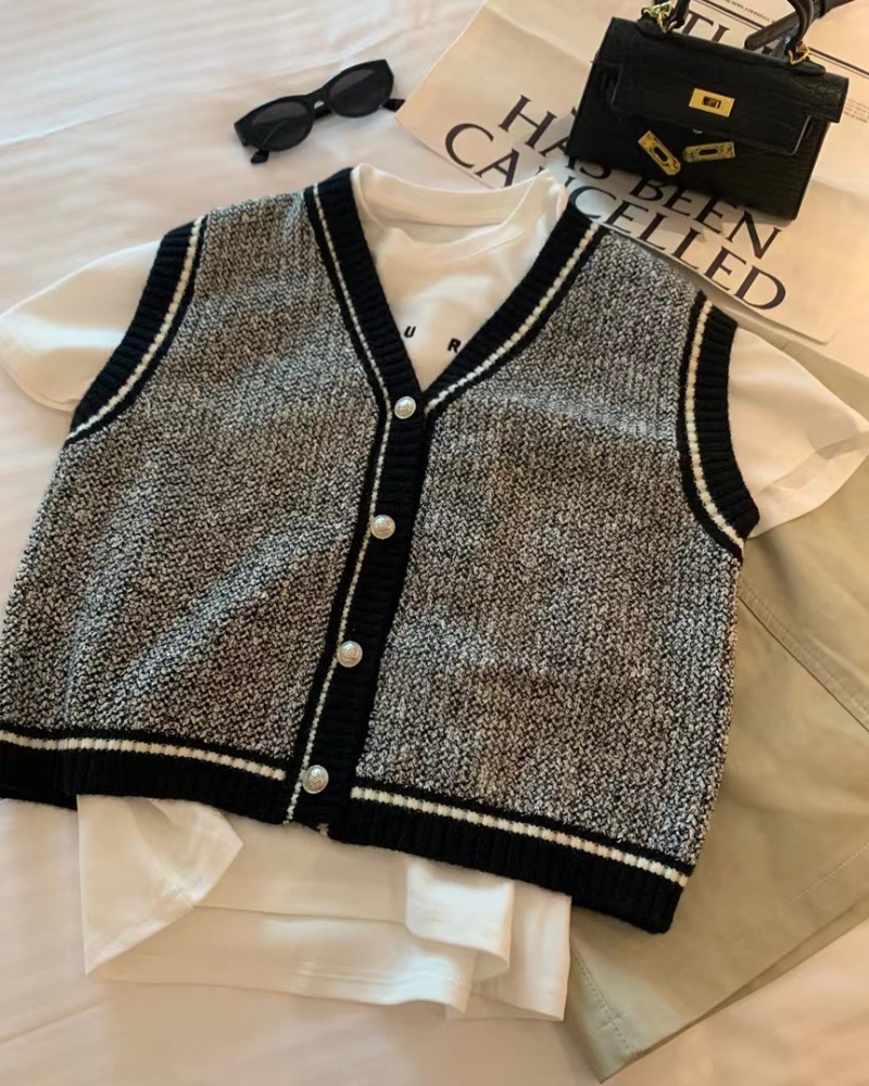 Chanelstyle woolen yarn waistcoat knitted tops for women