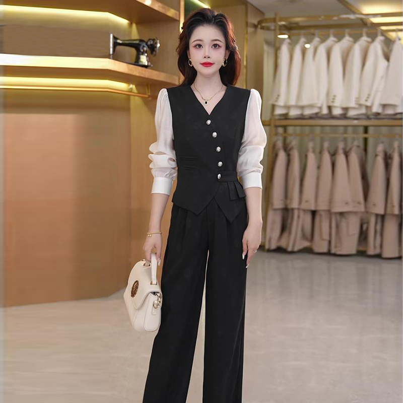 Temperament slim long pants fashion niche tops a set