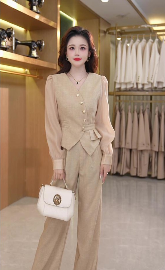 Temperament slim long pants fashion niche tops a set