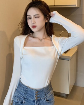 Slim long sleeve autumn tops pure clavicle T-shirt for women