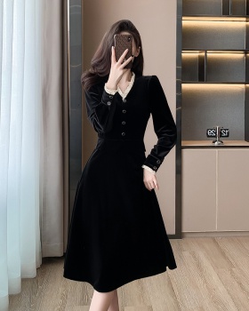 Hepburn style black dress France style long dress