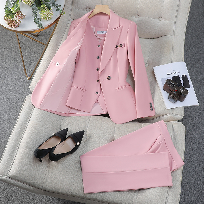 Long sleeve suit pants waistcoat 3pcs set for women