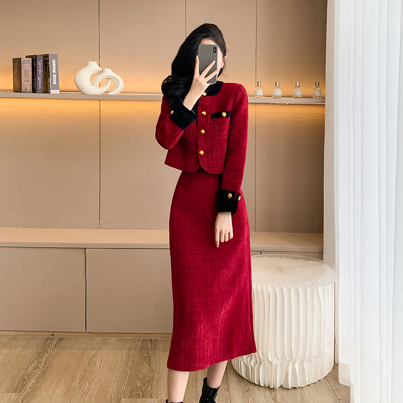 Autumn France style fashionable skirt 2pcs set for women