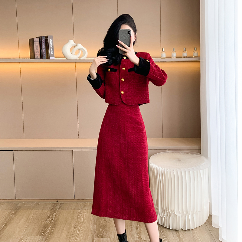 Autumn France style fashionable skirt 2pcs set for women