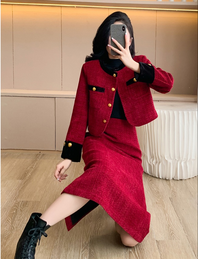 France style winter fashionable skirt 2pcs set for women