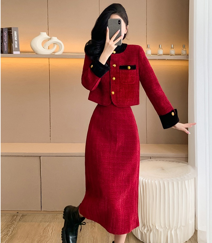 France style winter fashionable skirt 2pcs set for women