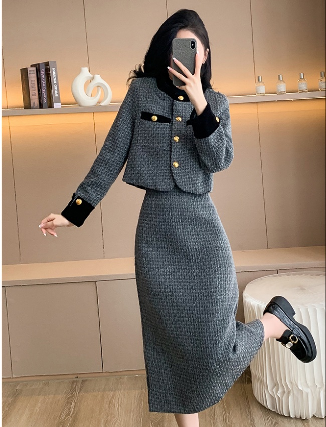 France style winter fashionable skirt 2pcs set for women