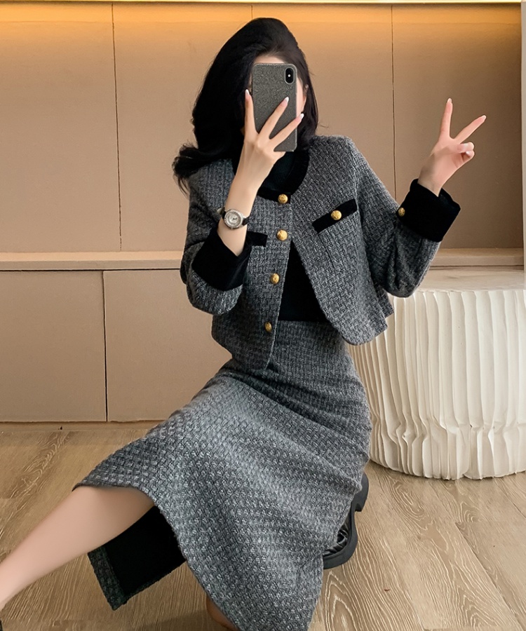 France style winter fashionable skirt 2pcs set for women