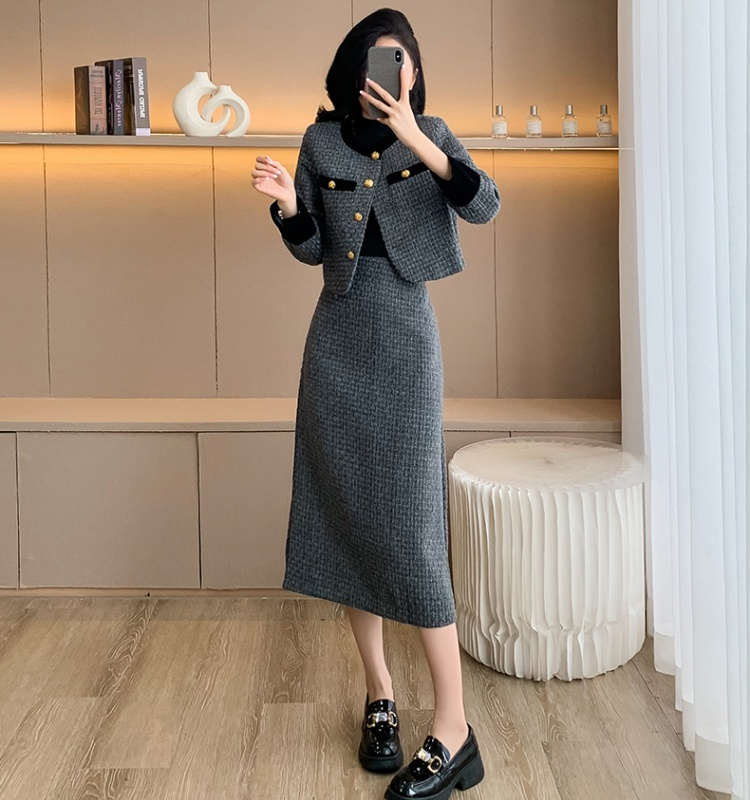 France style winter fashionable skirt 2pcs set for women