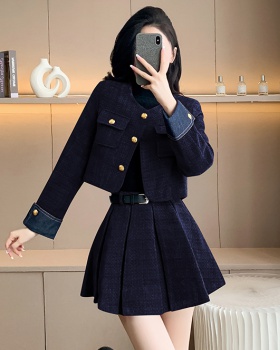 Autumn chanelstyle skirt short retro coat 2pcs set