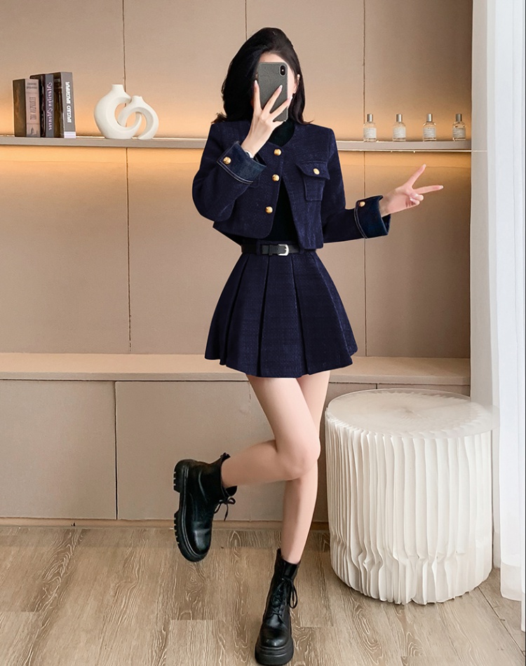 Autumn chanelstyle skirt short retro coat 2pcs set