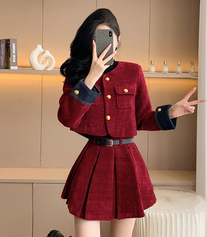 Autumn and winter skirt chanelstyle coat 2pcs set