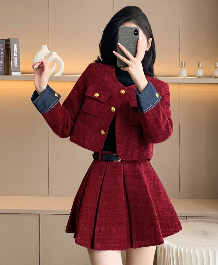 Autumn and winter skirt chanelstyle coat 2pcs set