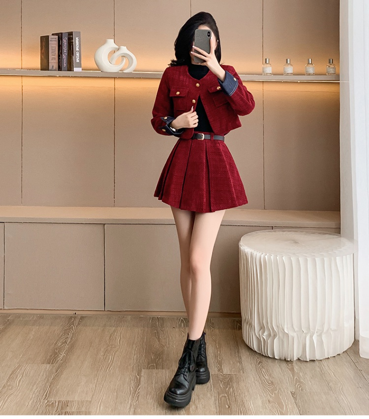 Autumn and winter skirt chanelstyle coat 2pcs set