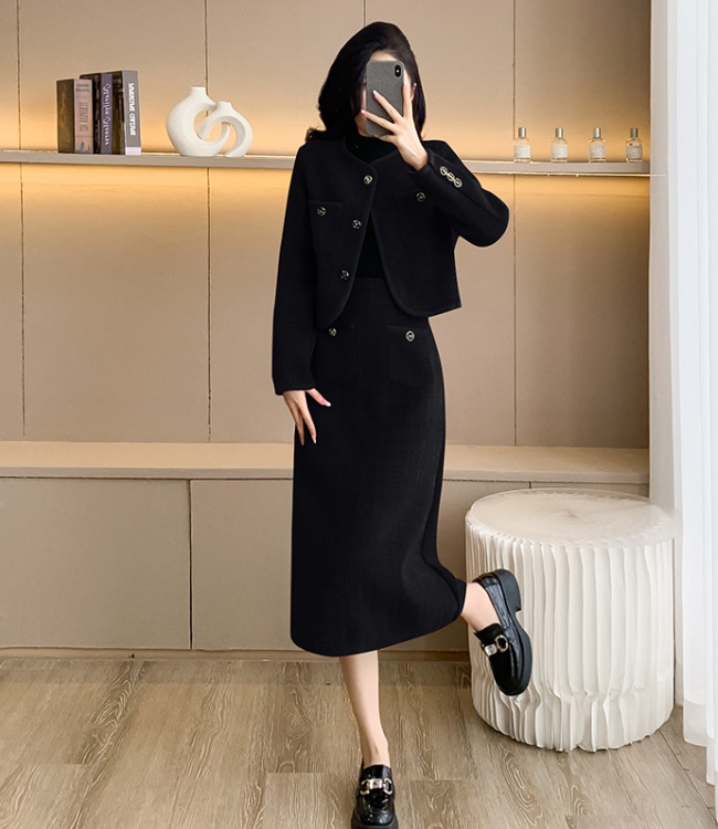 Single-breasted long skirt skirt a set for women