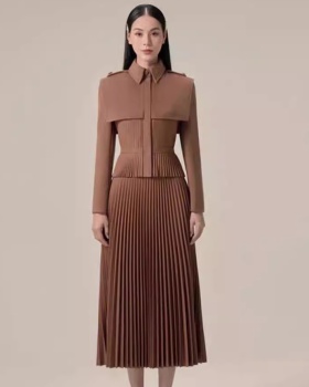 Khaki noble pleated skirt 2pcs set