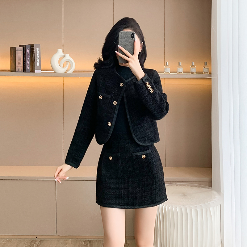 Single-breasted coat short skirt a set for women