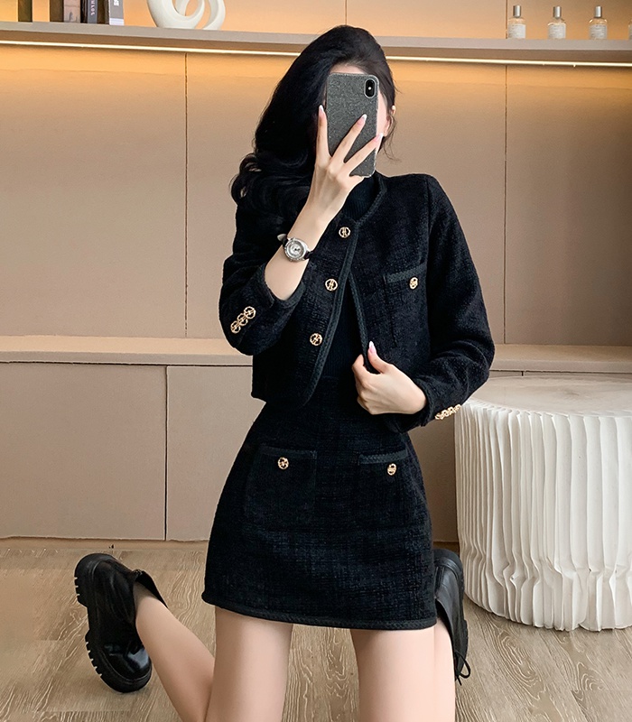 Single-breasted coat short skirt a set for women