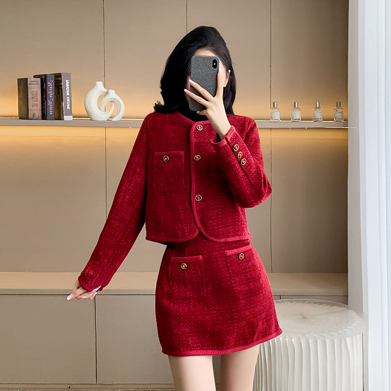 Single-breasted coat short skirt a set for women