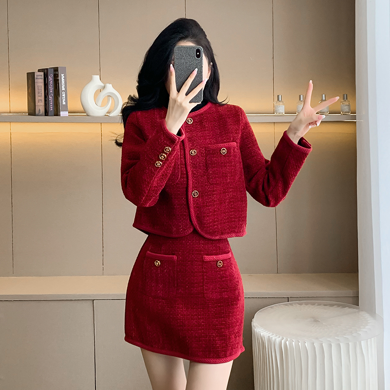 Single-breasted coat short skirt a set for women