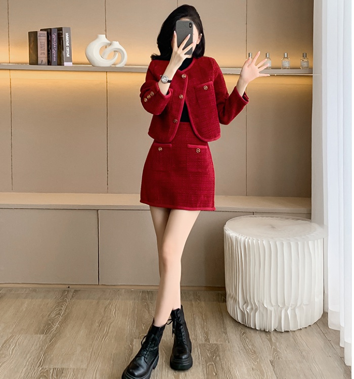 Single-breasted coat short skirt a set for women