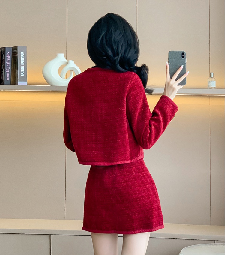 Single-breasted coat short skirt a set for women