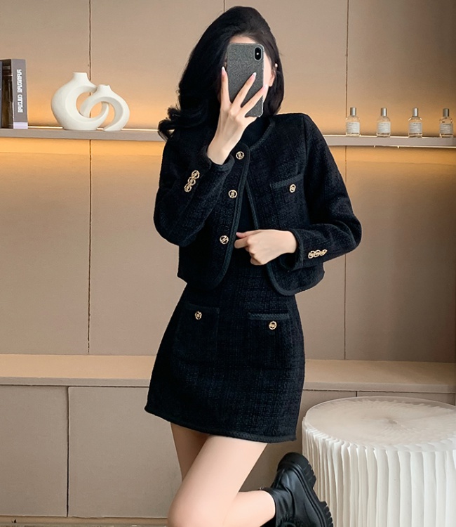 Short round neck tops autumn short skirt a set for women