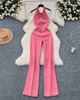 High waist niche slim summer retro jumpsuit