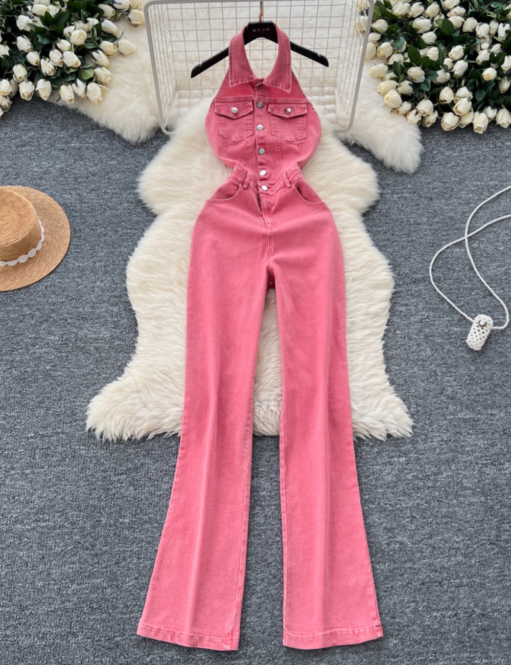 High waist niche slim summer retro jumpsuit