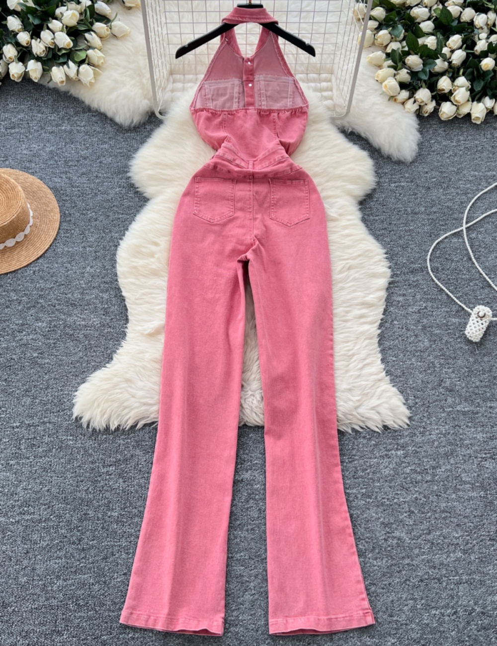 High waist niche slim summer retro jumpsuit