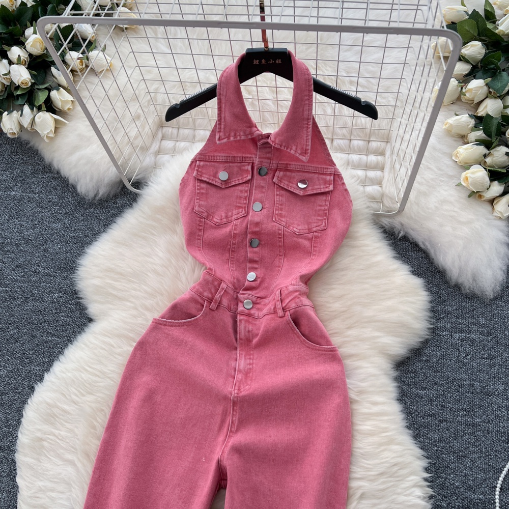 High waist niche slim summer retro jumpsuit