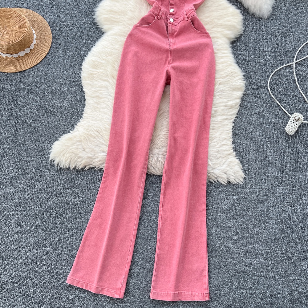 High waist niche slim summer retro jumpsuit