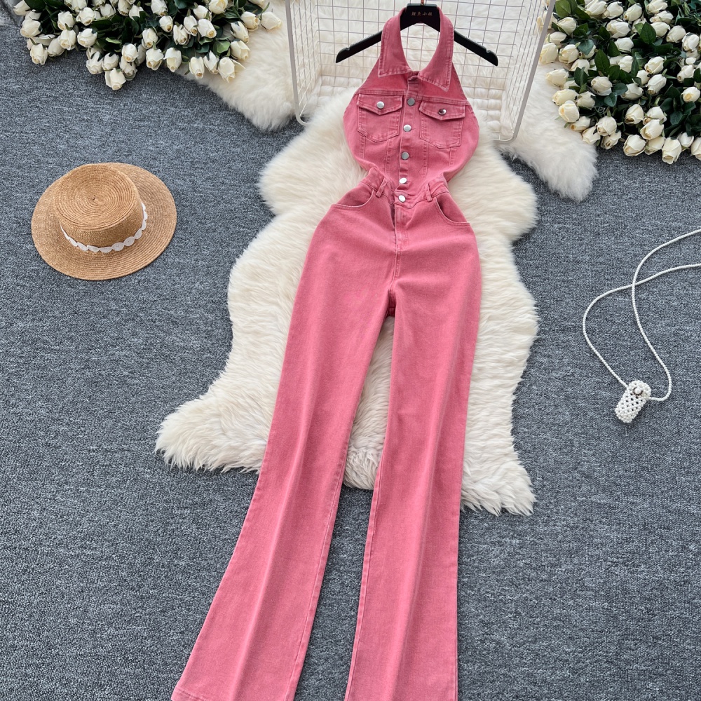 High waist niche slim summer retro jumpsuit