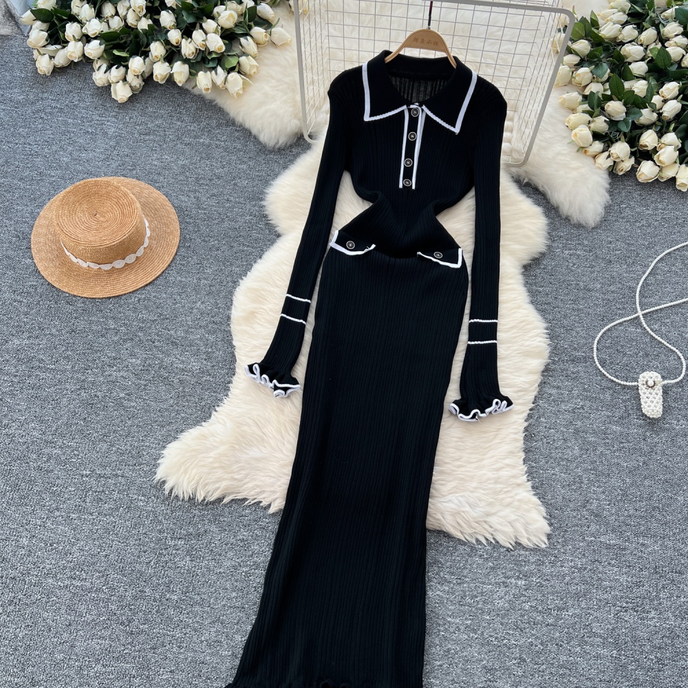 Long sleeve chanelstyle long dress retro dress for women