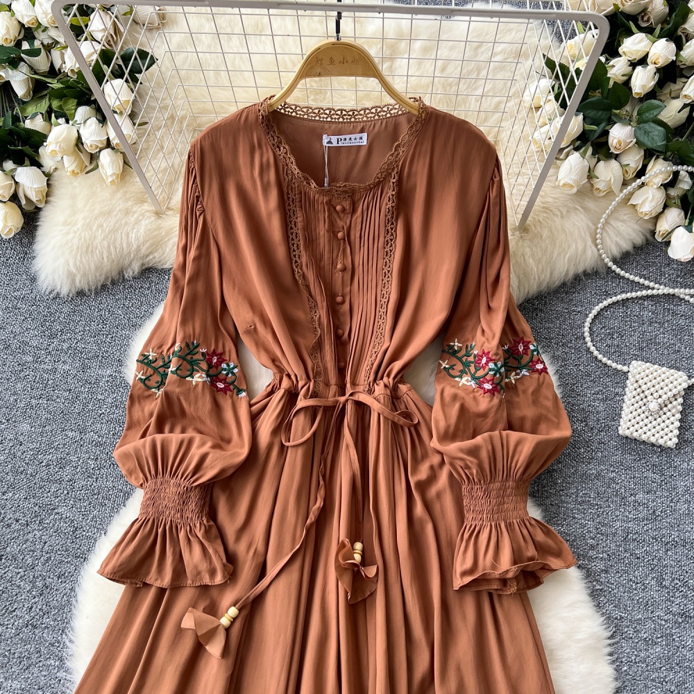 Retro France style trumpet sleeves autumn sweet dress