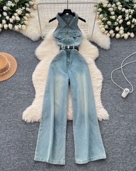 Single-breasted jumpsuit casual pants for women