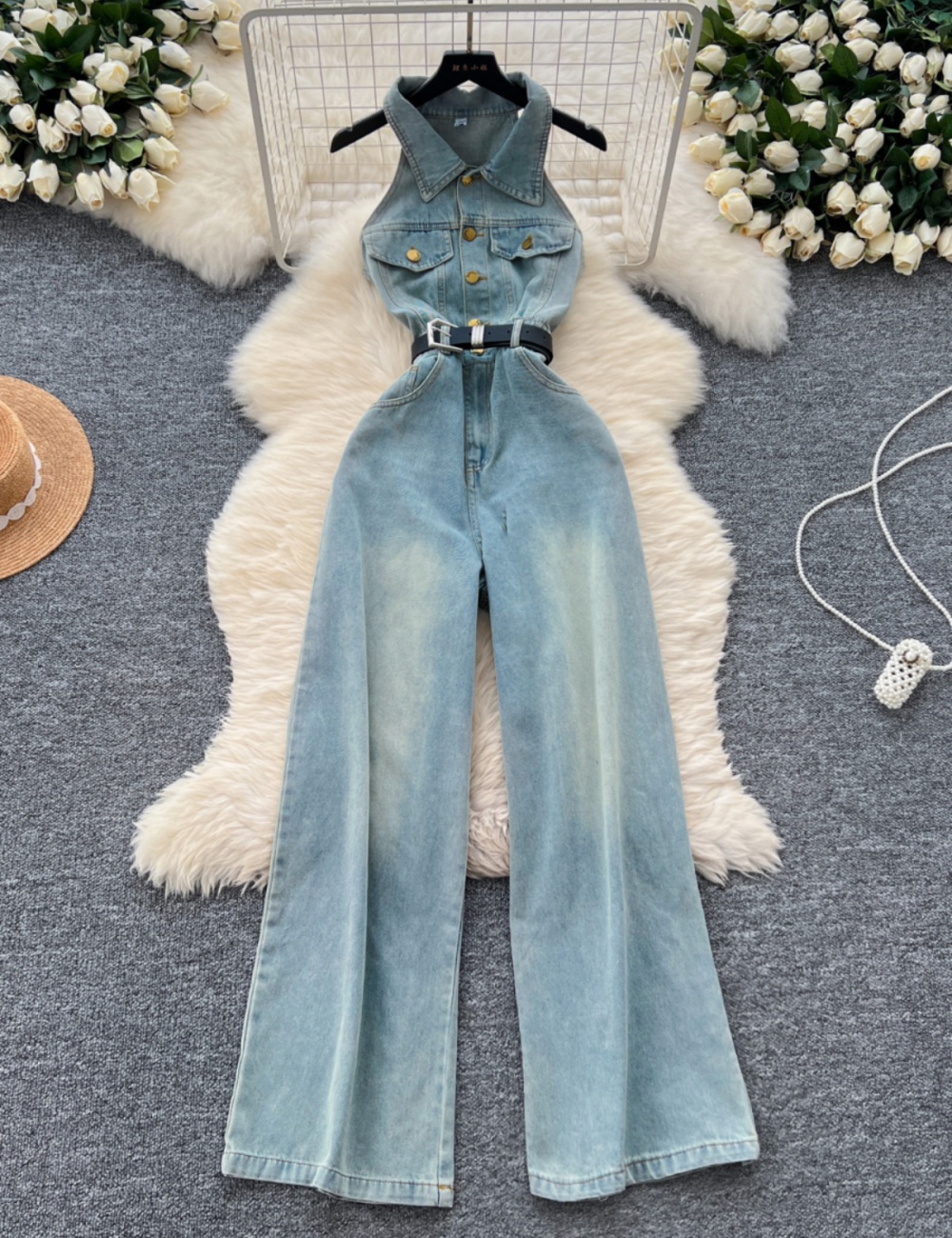 Single-breasted jumpsuit casual pants for women