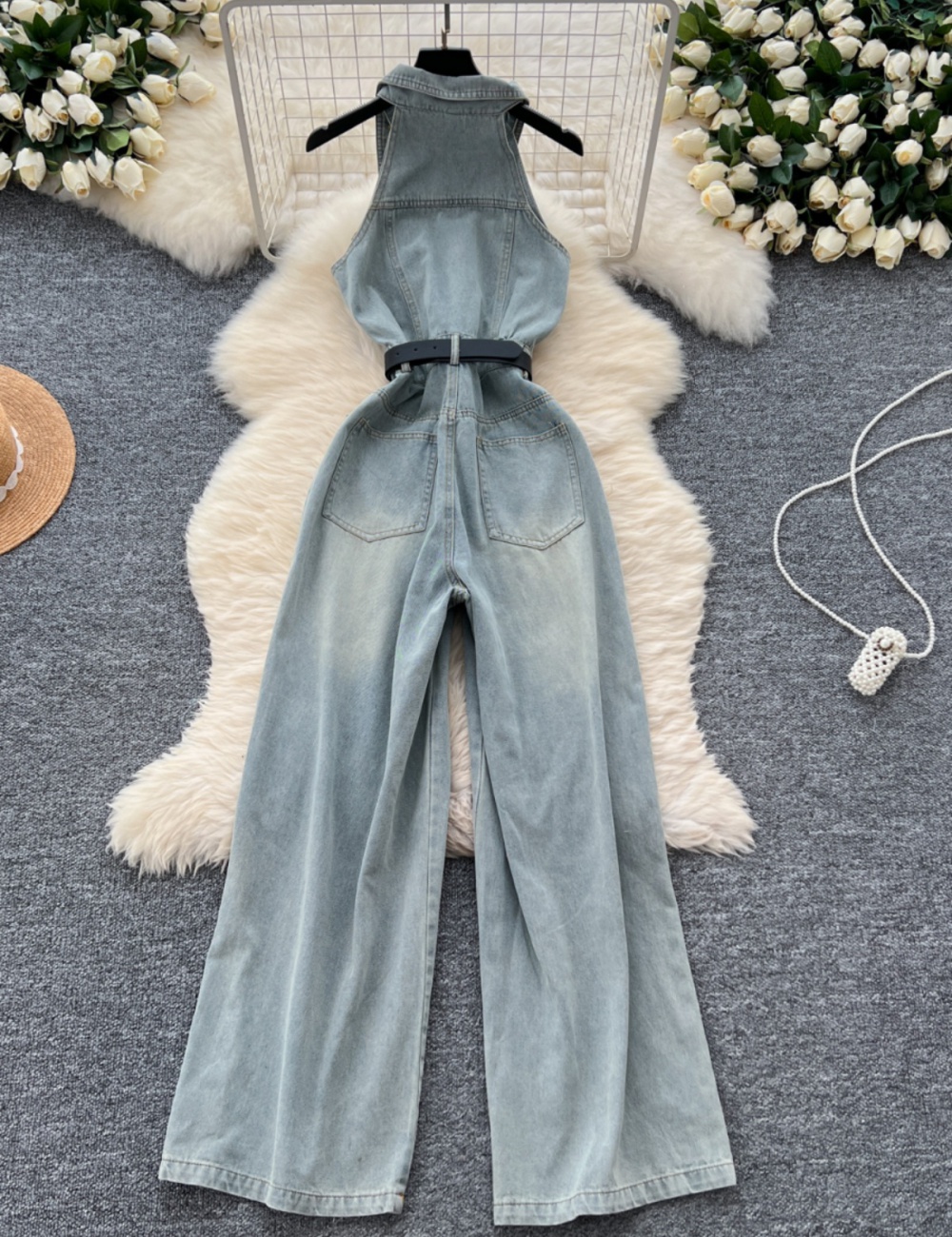 Single-breasted jumpsuit casual pants for women