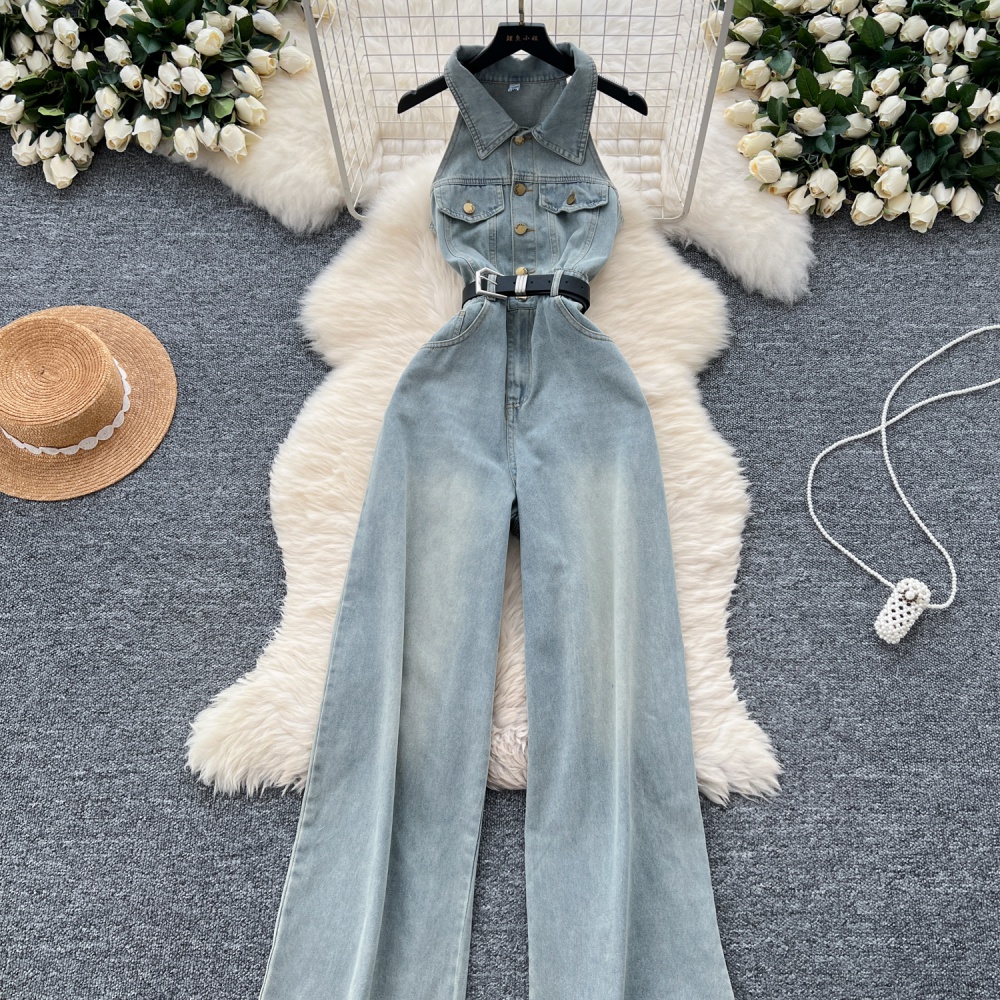 Single-breasted jumpsuit casual pants for women